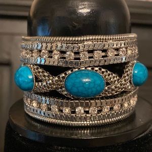Vintage Faux Turquoise Magnetic Bracelet with rhinestones